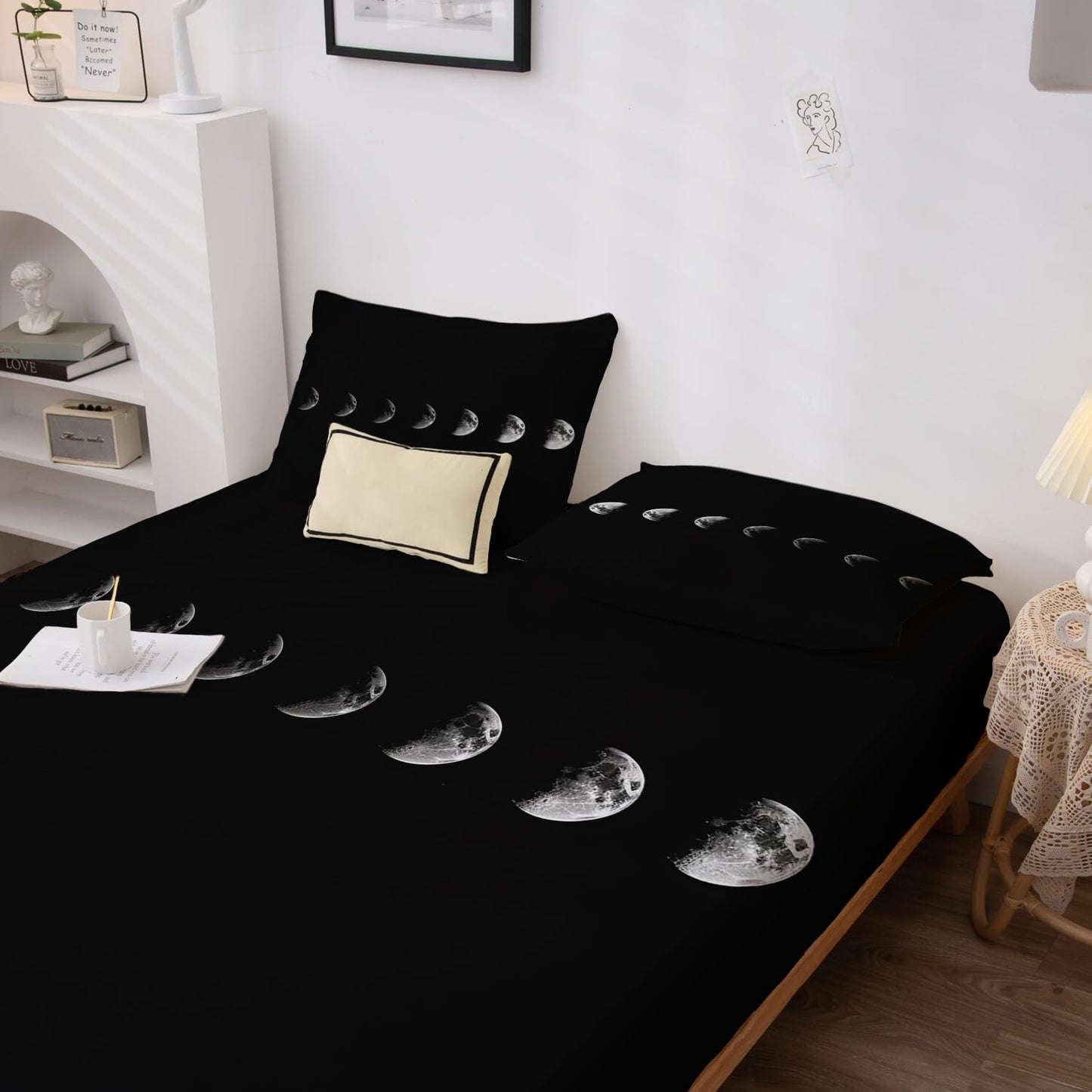 THYUNQ Moon Split King Sheets Sets for Adjustable Bed, Moon Phase Pattern Sheet Set - 16 Inch Deep Pocket, Super Soft Microfiber Printed Bedding Sheets & Pillowcases 5 Piece