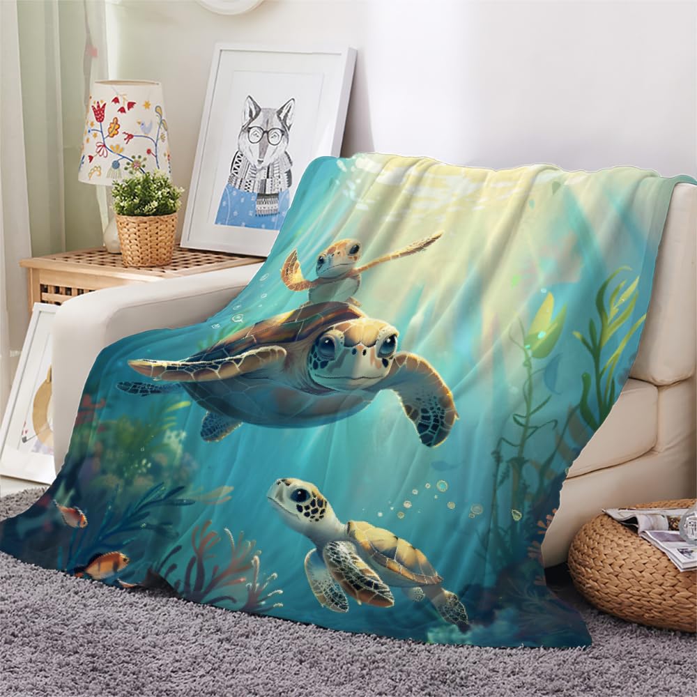 PAOABIU Sea Turtle Blanket Throw, Cute Ocean Animal Throw Blanket for Couch, Hawaiian Sea Breathable Warm Bed Throw, Kids Room Lightweight Fleece Blanket Kids 30"x 40" Camping & Travel Blanket