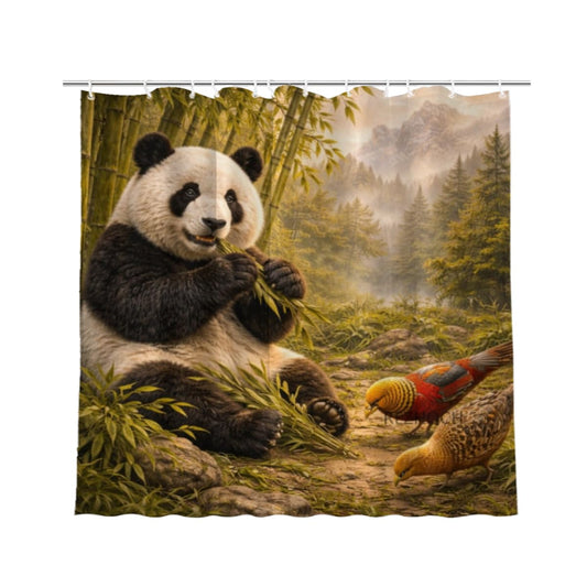 REZHOCH Spring Fun Panda Shower Curtain 72x72Inch,Cute Animal Flower Birds Colorful Nature Forest Floral Farmhouse Home Bathroom Decor,Fabric Waterproof Bath Set with Hooks