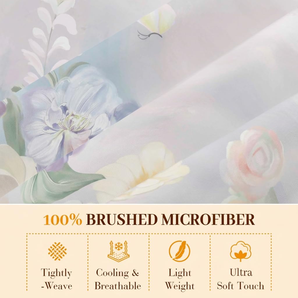 YIYEA Floral Fitted Sheet Only, Premium Double Brushed Microfiber Deep Pocket Fitted Sheet Queen Size, Ultra Soft Fitted Bottom Sheet, Shrinkage, Fade Resistant, Queen
