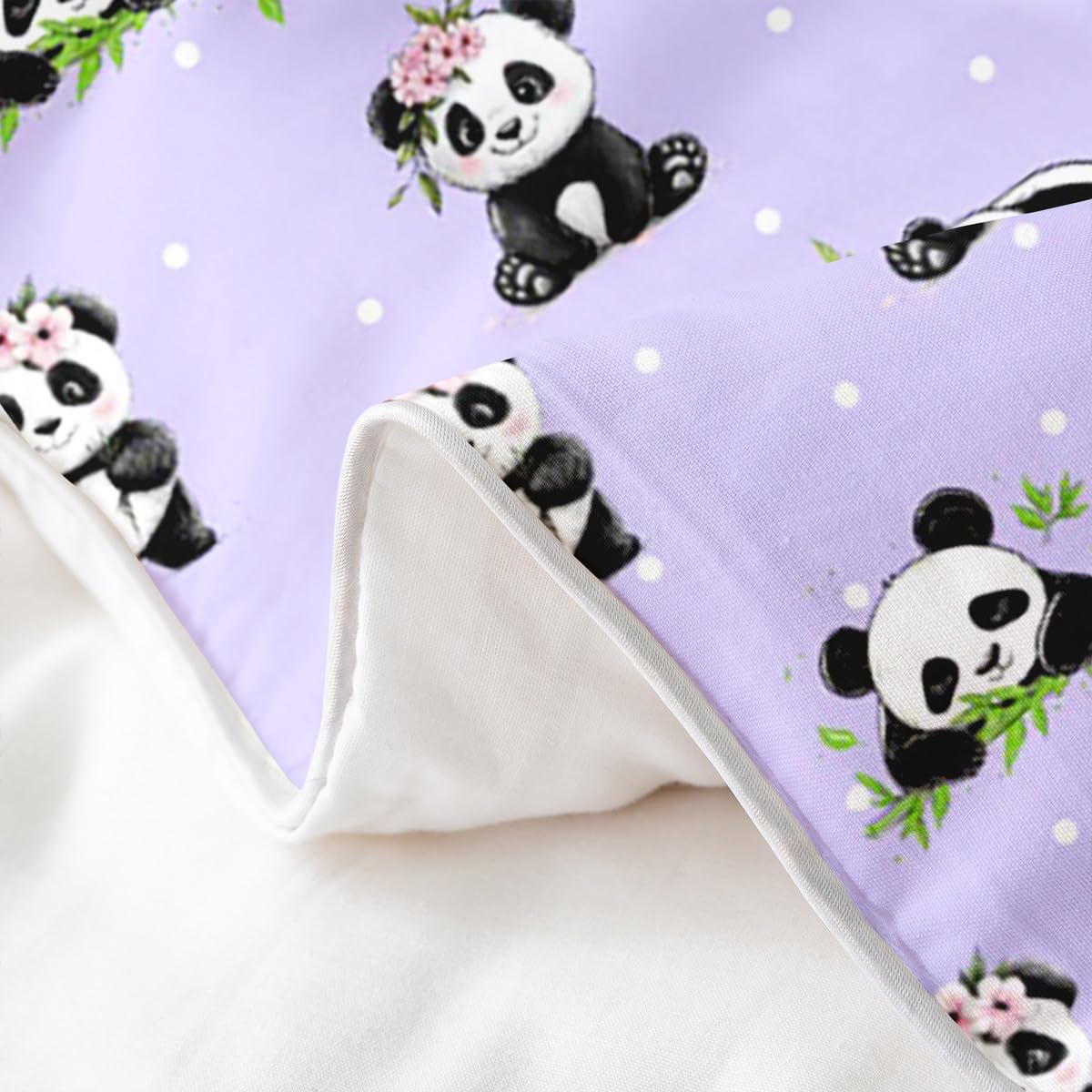 Manfei Kawaii Panda 100% Cotton Duvet Cover Set Twin Size, Cute Panda Print Bedding Set 2pcs, Cartoon Animals Purple Quilt Cover, Kids Girls Teens Room Decor, 1 Pillowcase,No Comforter