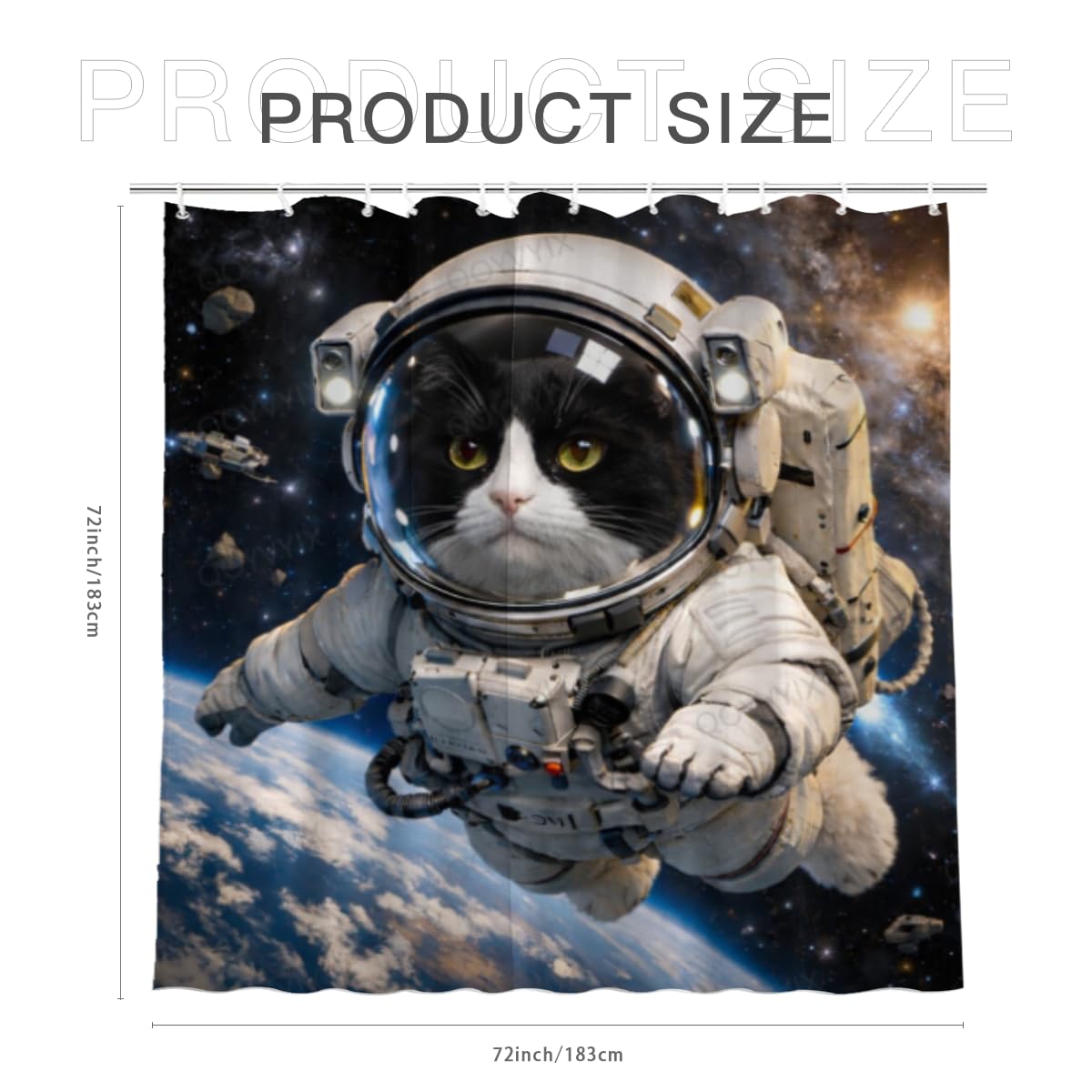 QOYVYIX Funny Tuxedo Cat Shower Curtain 72x72 Inches with 12 Hooks, Cute Space Tuxedo Cat Bathroom Decor Waterproof Fabric Shower Curtain for Boys Girls and Adults