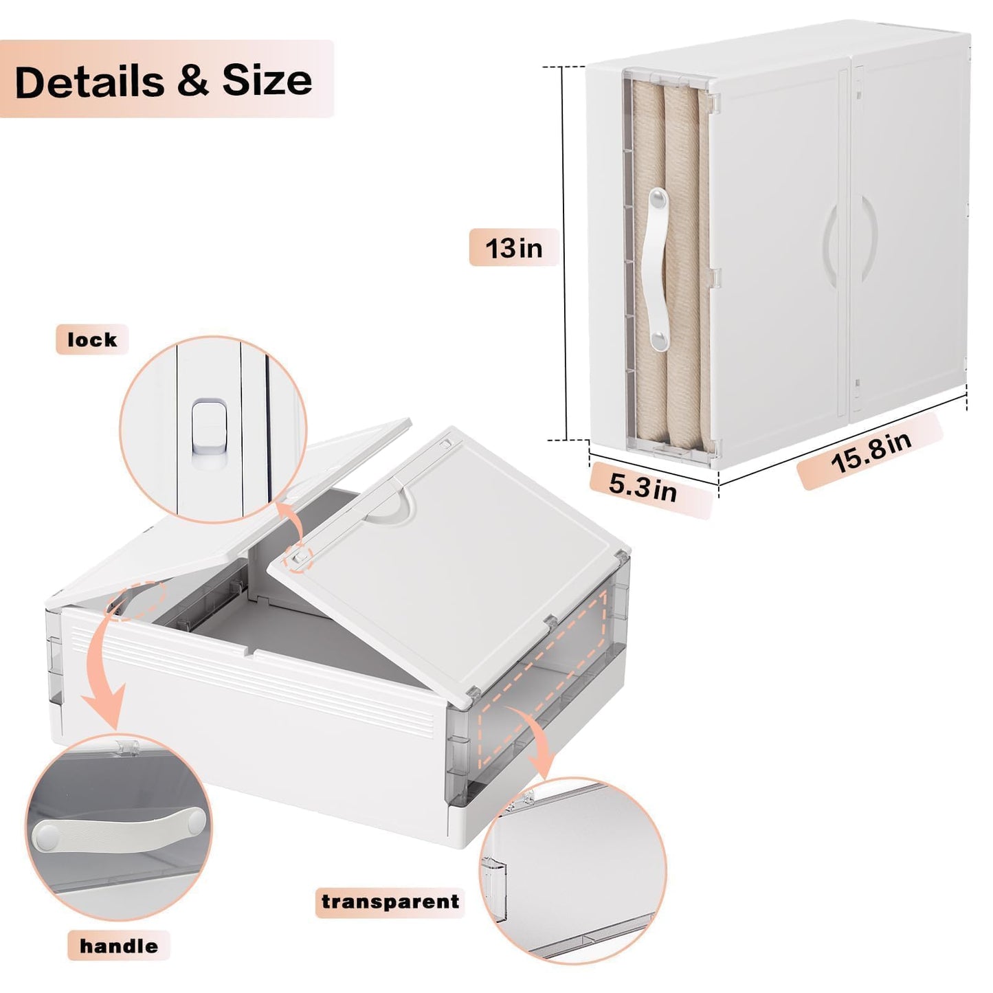 GUDEMAY Bed Sheet Organizers and Storage Plastic, 4 pcs Foldable Closet Organizer with Handle, Bedding Storage Box Container for Blanket, Duvet Cover Set, Bed Sheet Set, White