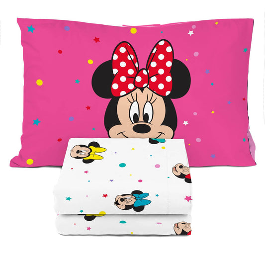 Sunny Side Up Disney Minnie Mouse Twin Sheet Set - 3 Piece Kids Bedding Set Includes Pillow Cover - Super Soft Rainbow Dots Microfiber Sheets