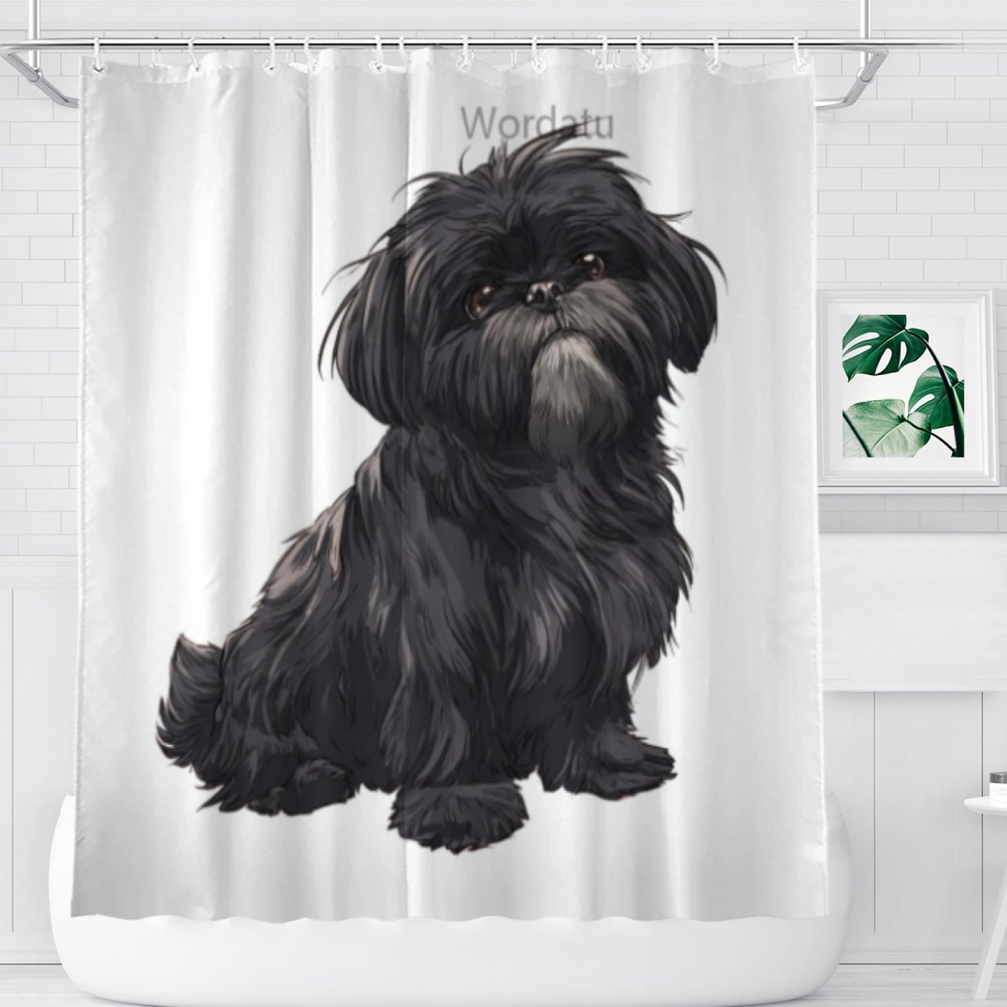 Wordatu Funny Black Shih Tzu Shower Curtain Decor Fabric Bathroom Curtains, Kids Children Rustic 72x72 inch with 12 Hooks