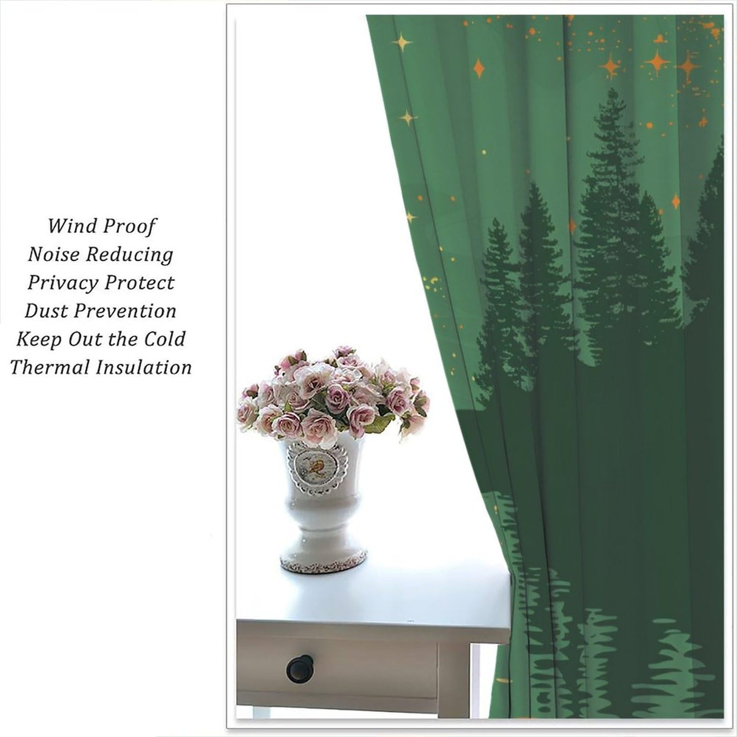 TOWINSFB Nautical Sailboat Moon Blackout Curtains for Living Room Bedroom, Fantasy Star River Ship Forest Window Curtains Rod Pocket Thermal Insulated Window Drapes, 2 Panels, Each 21" W x 45" L