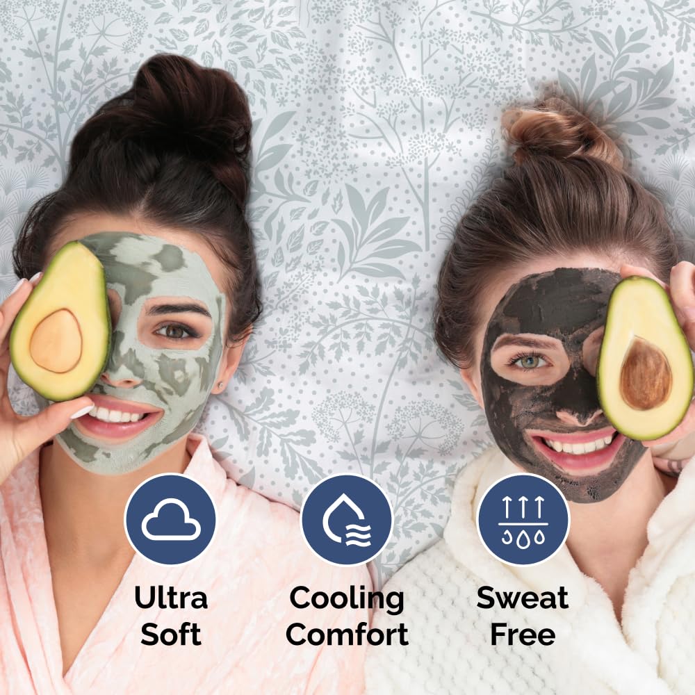 Floral Sheets - Grey Floral Bed Sheet Set - 1 Flat, 1 Fitted & 2 Pillowcases w/ Deep Pockets - Comfy, Wrinkle & Fade Free - Boho Botanical Bedding - Ultra-Soft, Breathable & Cooling - Queen Size