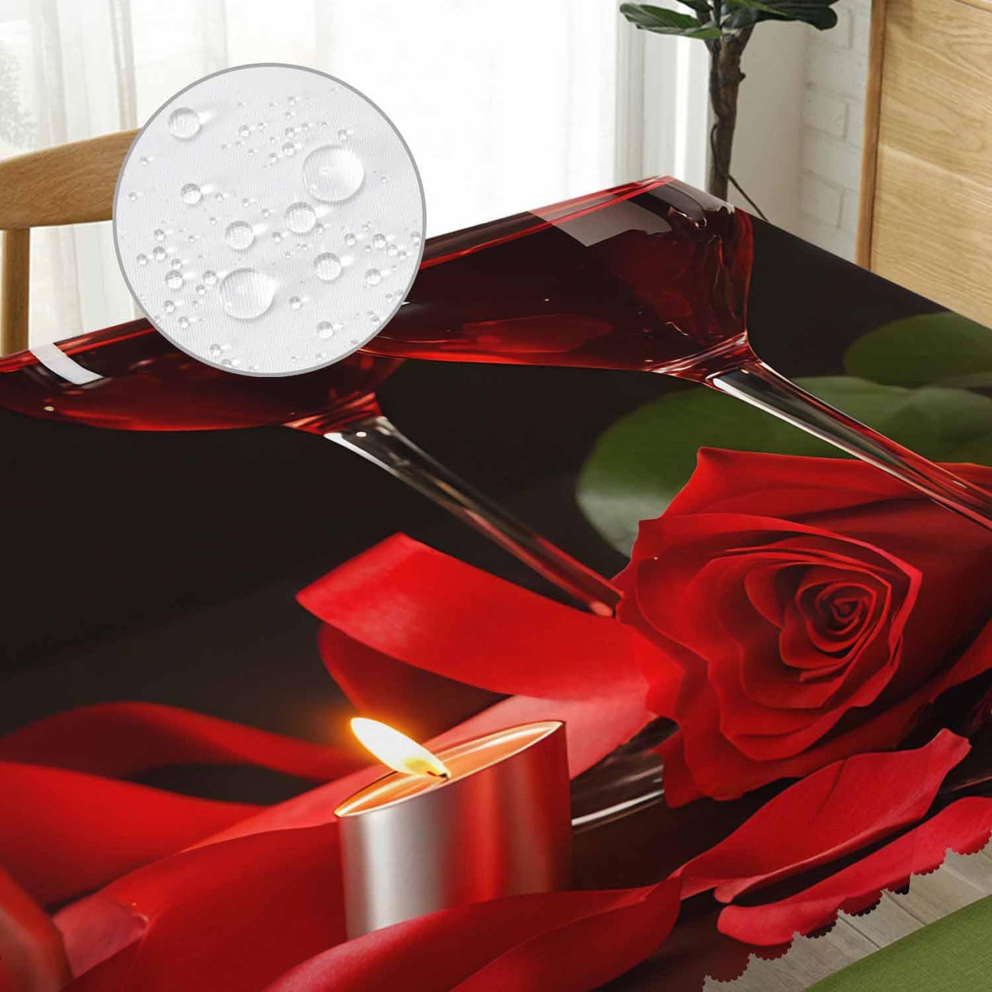 Beabes Wine Table Cloth Rectangle Table 52"X70", Romantic Red Wine Glasses Rose Wipeable Table Cover for Dinner Kitchen, Indoor Outdoor Tablecloth for Party Banquets Weddings