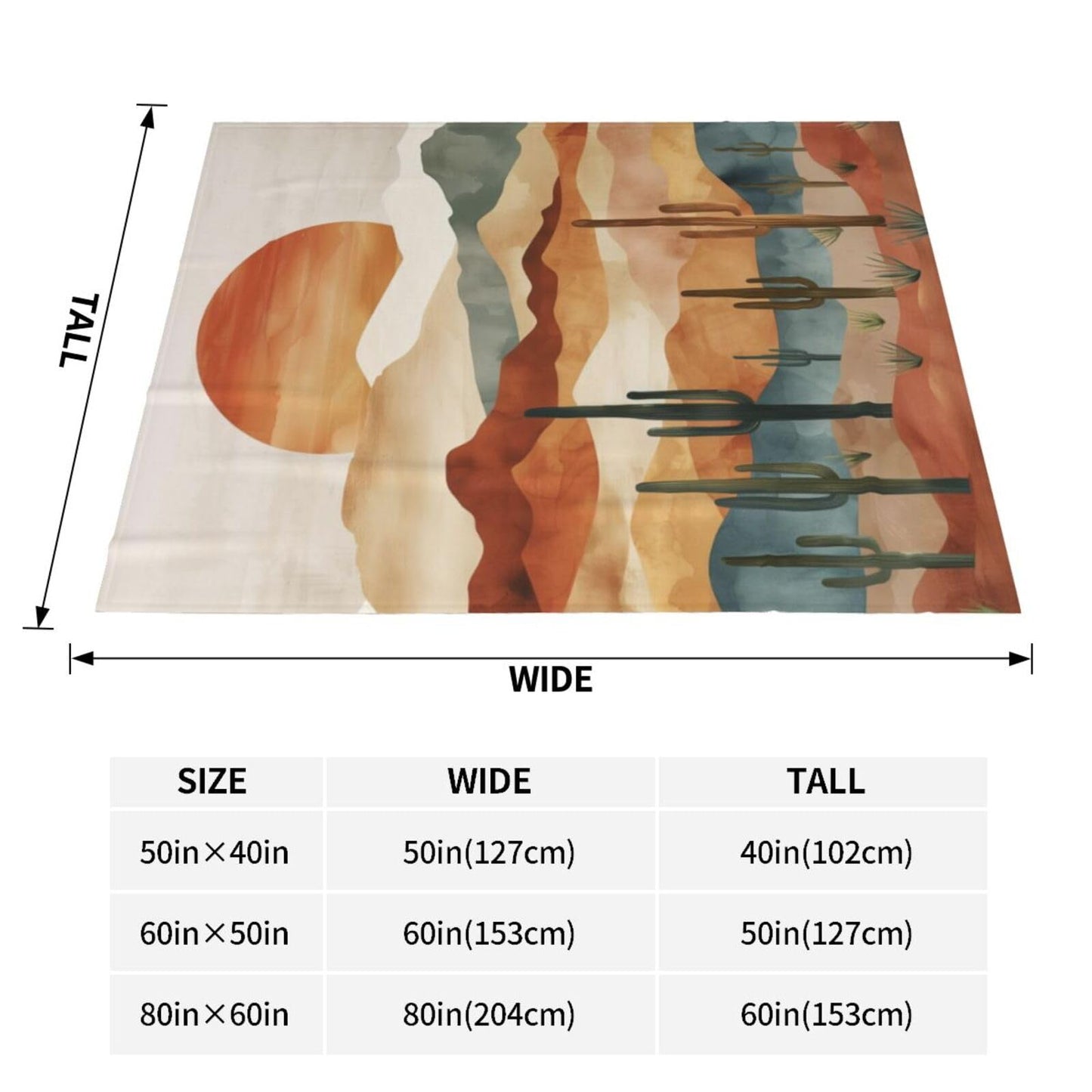 Sunset Desert Cactus Blanket, Southwest Landscape Throw, Soft Cozy Fleece Blankets for Kids Women Girls Nature Lovers, Modern Decor for Room Couch & Bed Birthday Gifts 50x60in