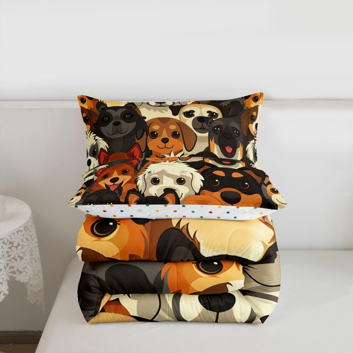 jejeloiu Cute Dog Comforter Set Toddler Size Kawaii Pet Animal Bedding Set for Kids Boys Girls Puppy Duvet Quilt Bedroom Decor Microfiber 2 Pcs with 1 Pillow Cases
