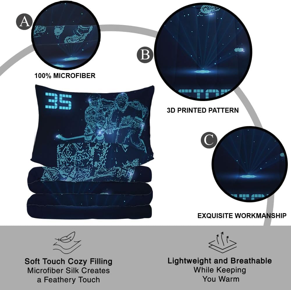 WAZARO Custom Amazing Ice Hockey Comforter Set, Personalized Hockey Bedding Twin Full Queen King, Hockey Decorations for Boys Room Bedspreads Sport Home Decor (Hologram Hockey Art)