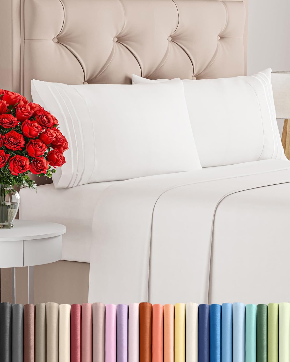 Full Size 4 Piece Sheet Set - Comfy Breathable & Cooling Sheets - Hotel Luxury Bed Sheets for Women & Men - Deep Pockets, Easy-Fit, Extra Soft and Wrinkle Free - Antique White Oeko-Tex Bed Sheet Set