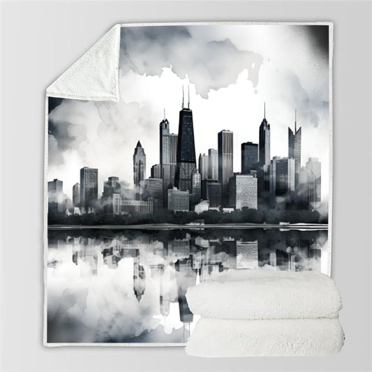 PAOABIU City Skyline Blanket Throw, Metropolis Panorama Throw Blanket for Couch, Modern Breathable Bed Throw, Grey Multicolor Lightweight Fleece Blanket Kids 30"x 40" Camping & Travel Blanket