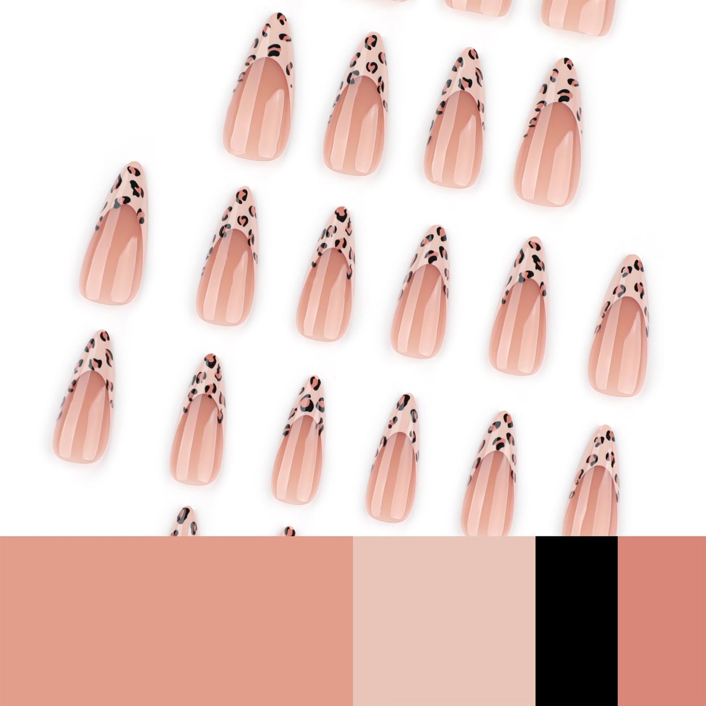 Mivota Leopard French Press On Nails 24pcs, Medium Stiletto Nude Fake Nails with Leopard Print Tips, Glossy Acrylic False Nails, Reusable Stick On Nails Kit for Women Girls Manicure