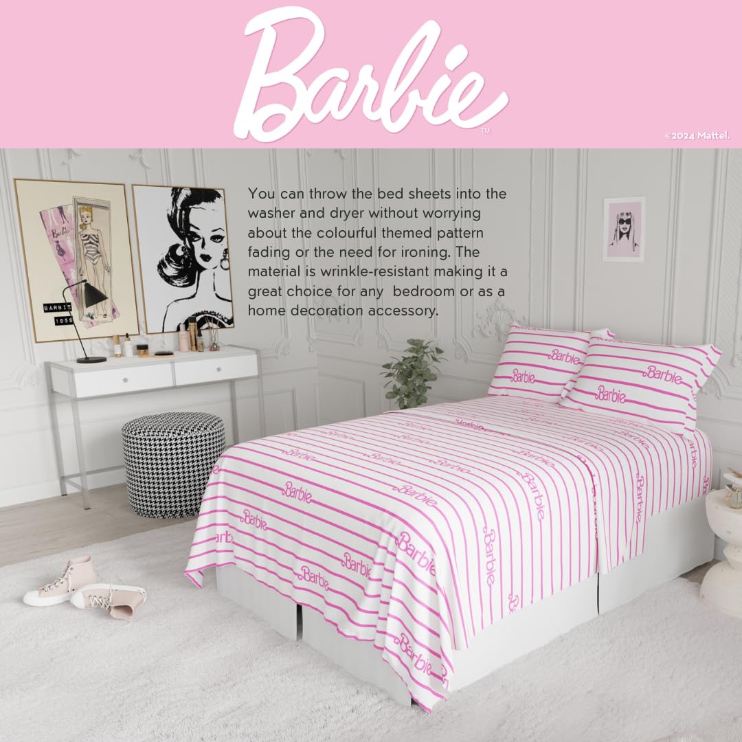 Barbie Logo Bedding Super Soft Cozy Microfiber 4 Piece Full Sheet Set, (Officially Licensed Product) By Franco