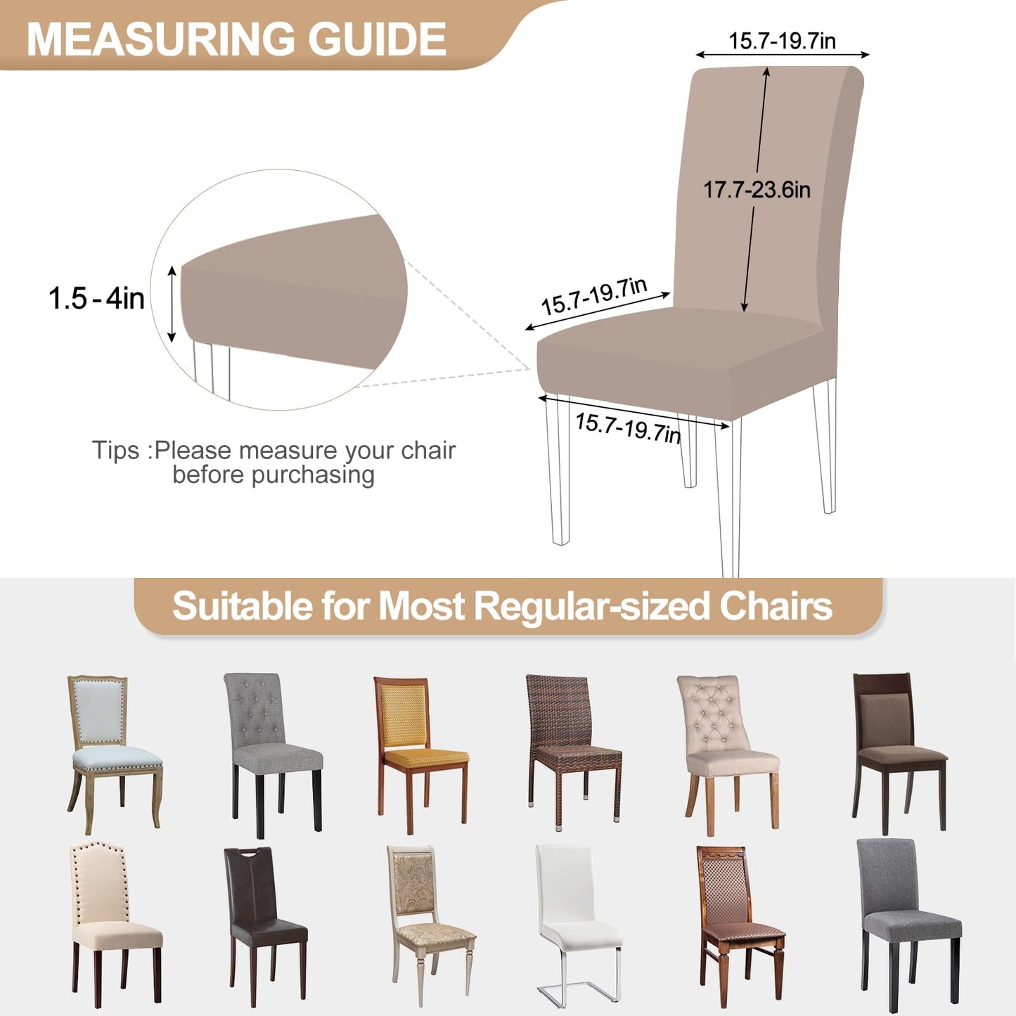 SearchI Dining Room Chair Covers Set of 4, Stretch Spandex Kitchen Slipcovers Removable Washable Geometric Parsons Protector for Room, Hotel, Ceremony (Gray+White)