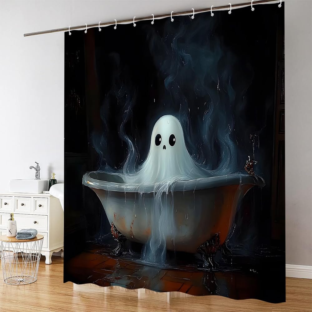 ZQANZQ Halloween Ghost Shower Curtain, Polyester with Hooks, 70" x 70"