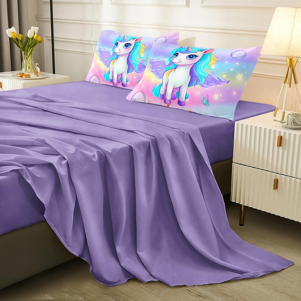 RUPSLO 5PCS Unicorn Comforter Sets,Girls Bedding Sets,Unicorn Bedding Sets,Twin Comforter Set for Girls(Unicorns Bed Sets with Sheets)
