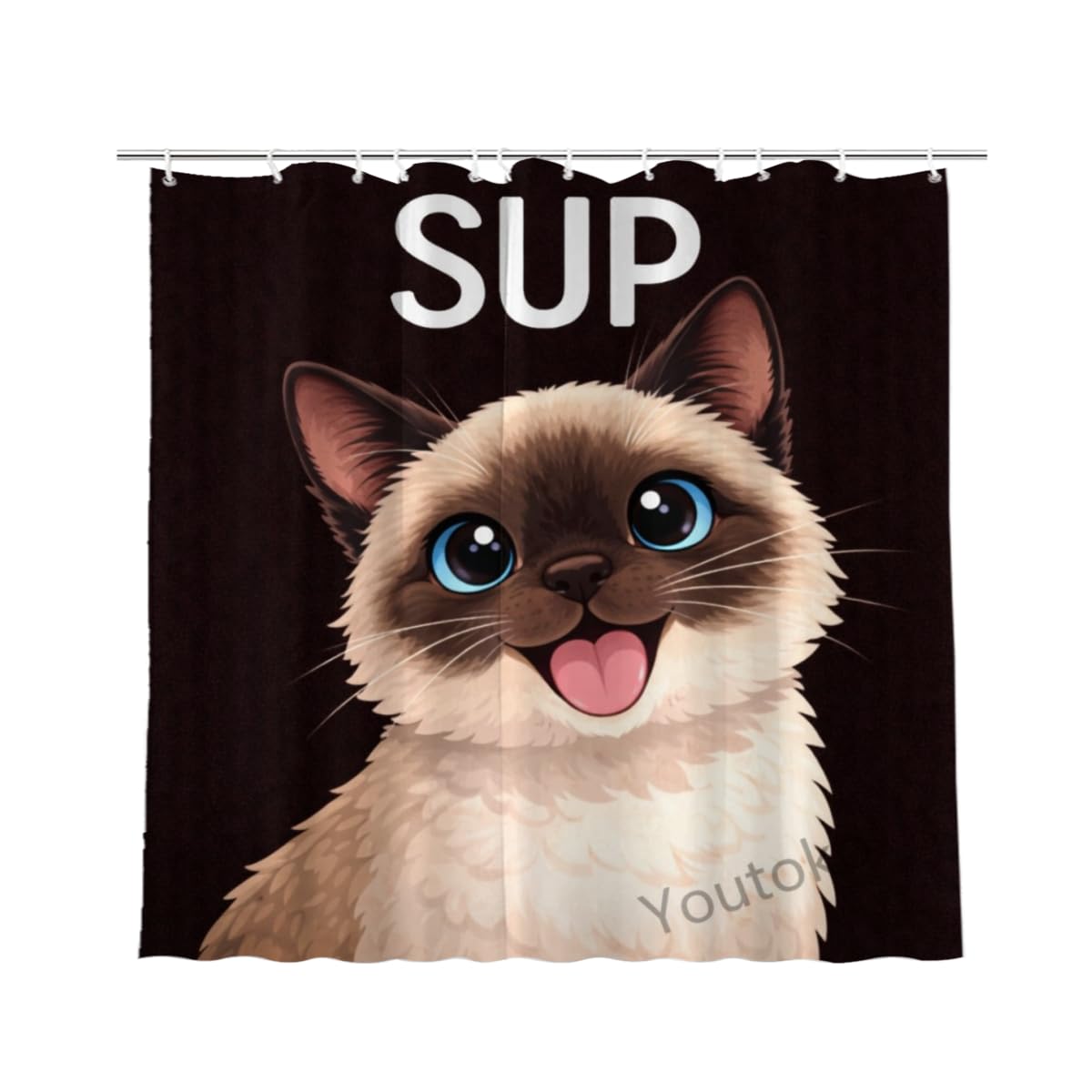 Youtoko Shower Curtain 72x72 Inch with 12 Hooks Funny Animal Quote Bathroom Decor Siamese Cat Puppy Pet Lover Sup Cute Animal Bath Curtain Black Background