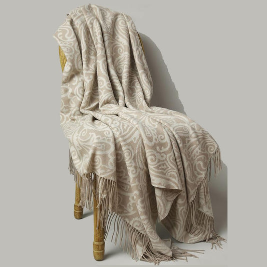 100% Wool Throw Blanket 50 x 88 Inches - Natural Wool Blanket for Couch Sofa Bed Soft Warm Lightweight Throw Blanket with Tassels Camel Colored Throw Blankets for Modern Home Farmhouse Decor