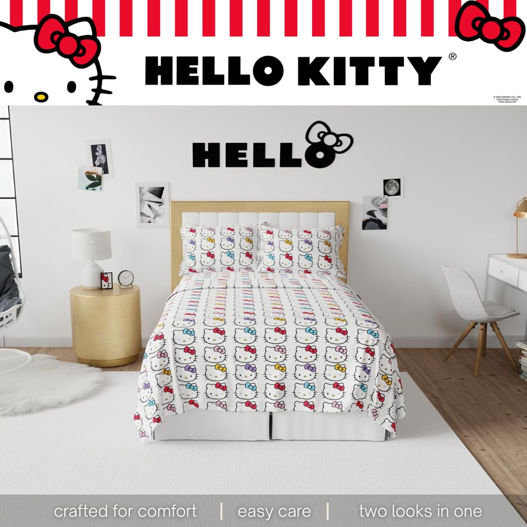 Hello Kitty Bows Bedding Super Soft Cozy Microfiber 4 Piece Full Sheet Set, (Officially Licensed Product) By Franco
