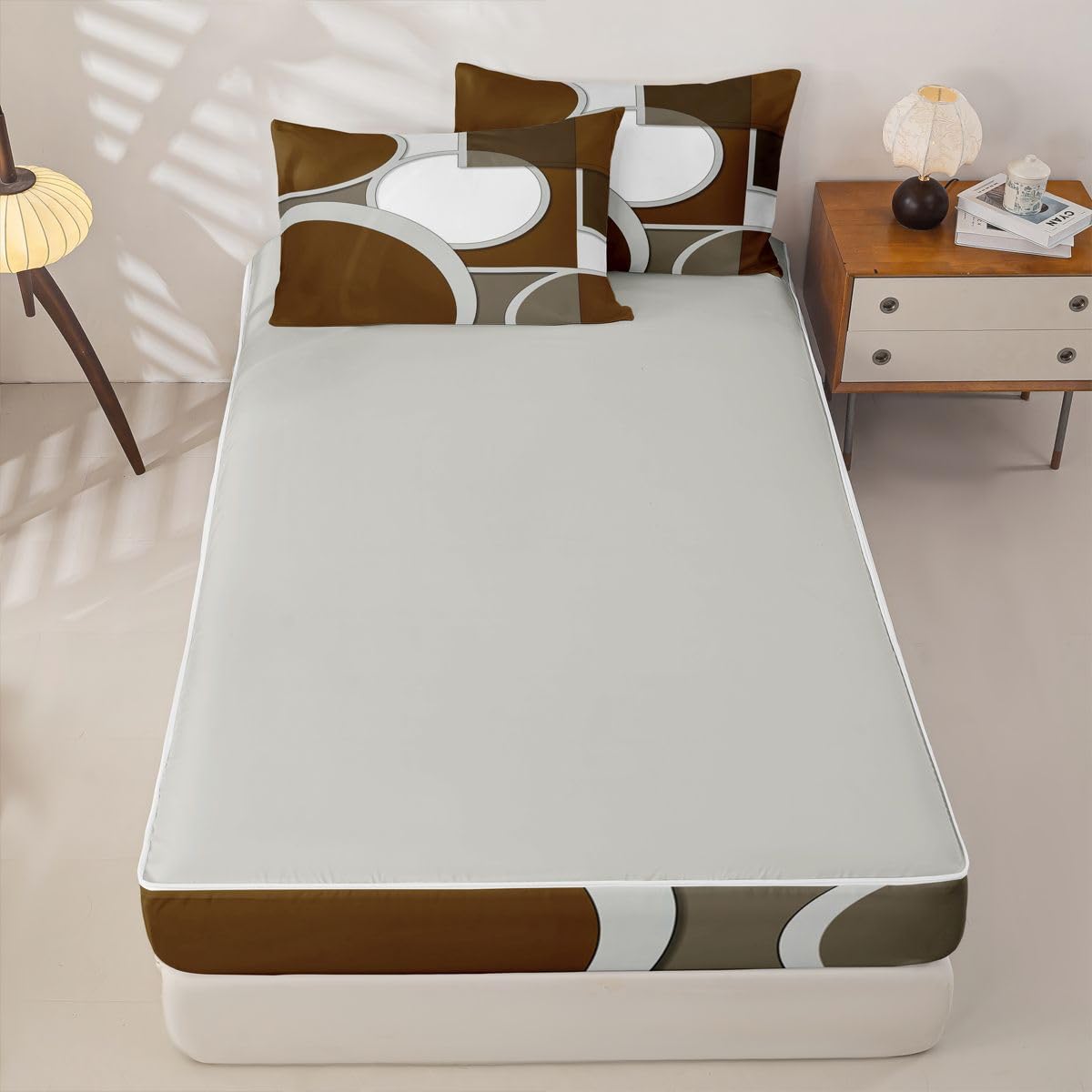 jejeloiu Abstract Neutral Art Comforter Set Full Size Zipper Bedding Set for Girls Boys Abstract Geometric Comforter with Fitted Sheet, Pillowcases Modern Zipper Bedding Soft Breathable Bed in a Bag