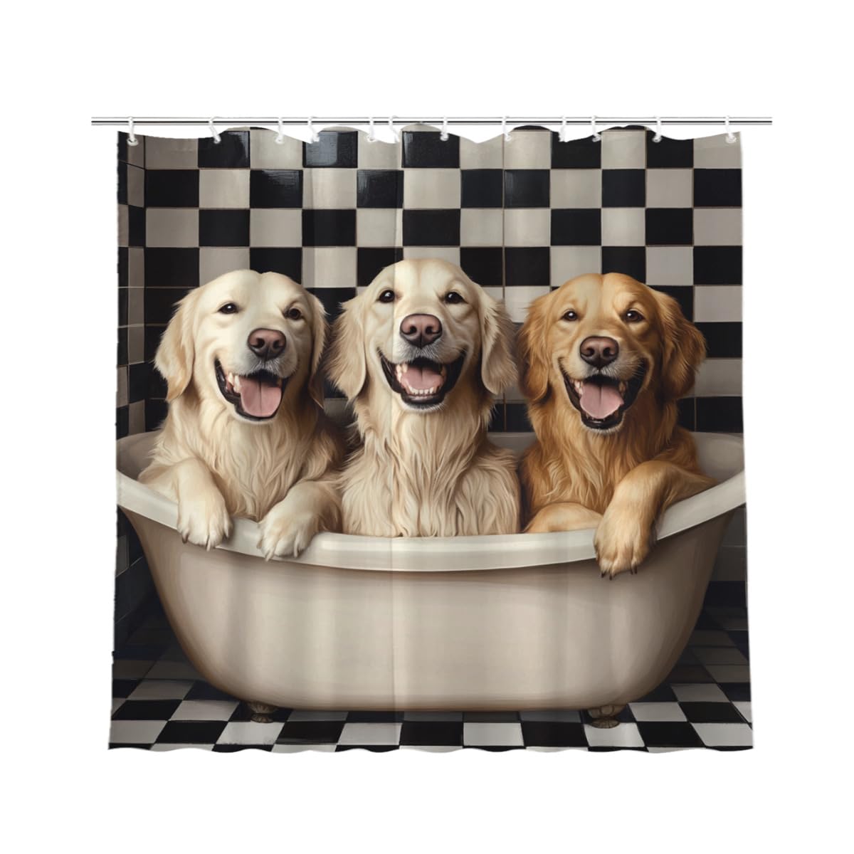 KEEPAEON Golden Retriever Shower Curtain 72Wx72H Inch Golden Retriever Bathing in Bathtub Cute Animal Shower Curtain Bathroom Waterproof Bath Decoration