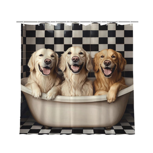 KEEPAEON Golden Retriever Shower Curtain 72Wx72H Inch Golden Retriever Bathing in Bathtub Cute Animal Shower Curtain Bathroom Waterproof Bath Decoration