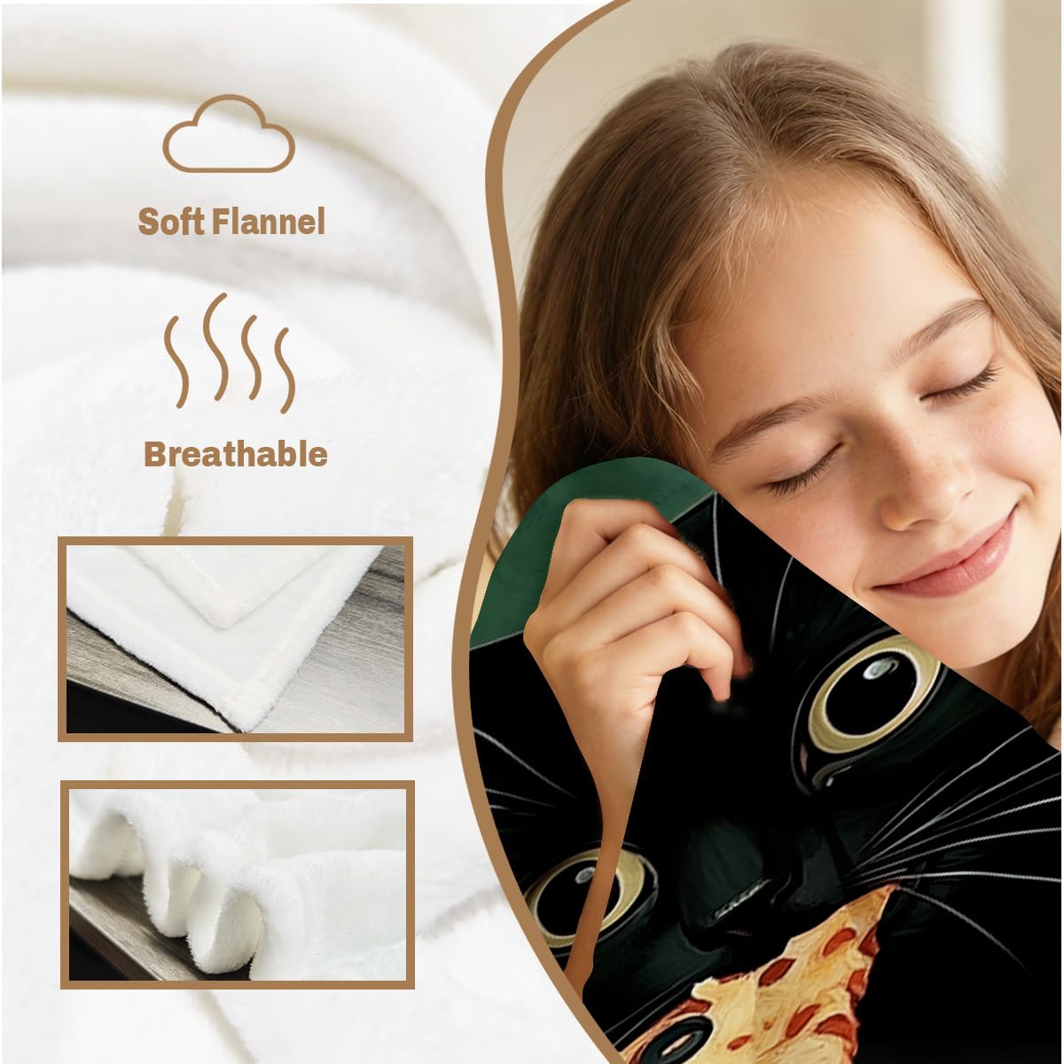 HUNXIAOJ Cat Blanket Throw Flannel Soft Cozy Cute Cat Decor Pet Blanket for Couch Bed Sofa Gift for Women Girls Kids 49"x59"