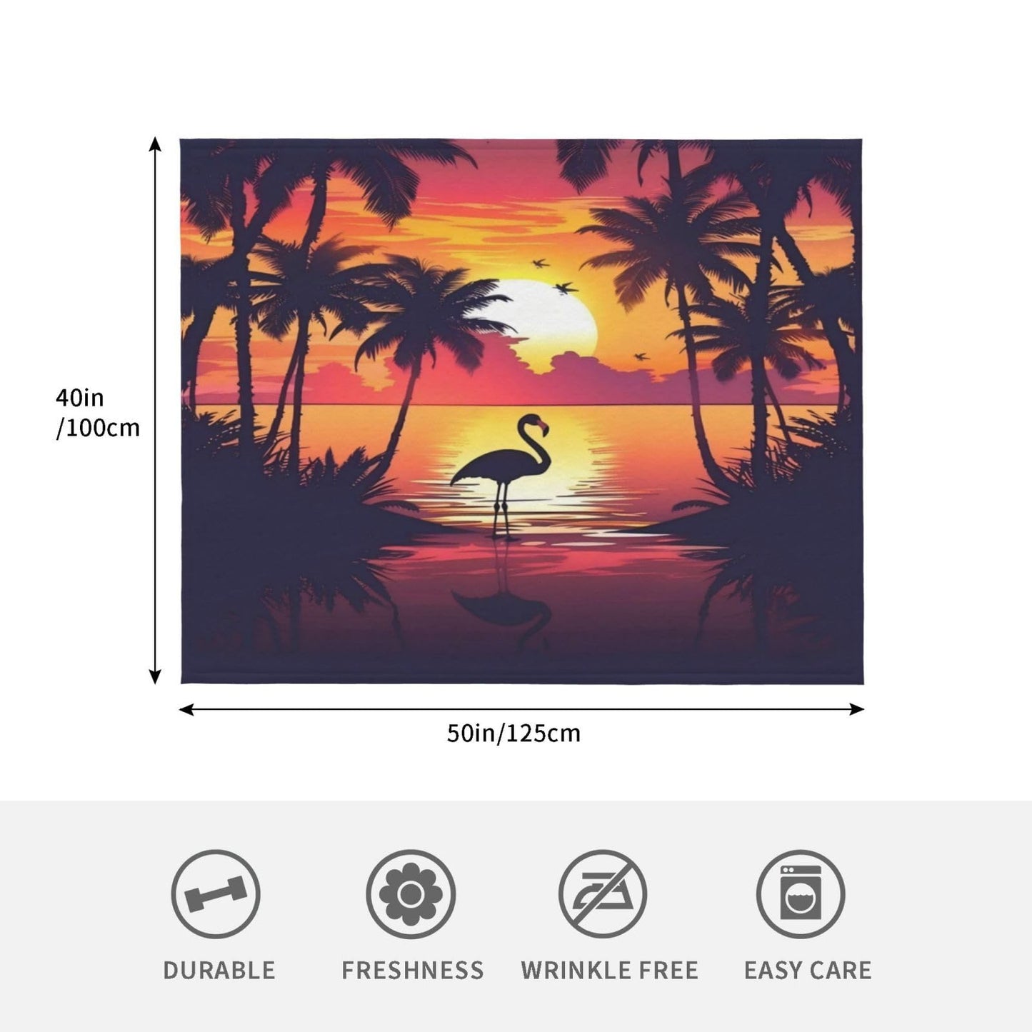Jfniub Flamingo Sunset Palm Trees Beach Blanket Throw Bedding Room Decor Flannel Blankets for Bedroom Living Rooms Warm All Season 50"X40"
