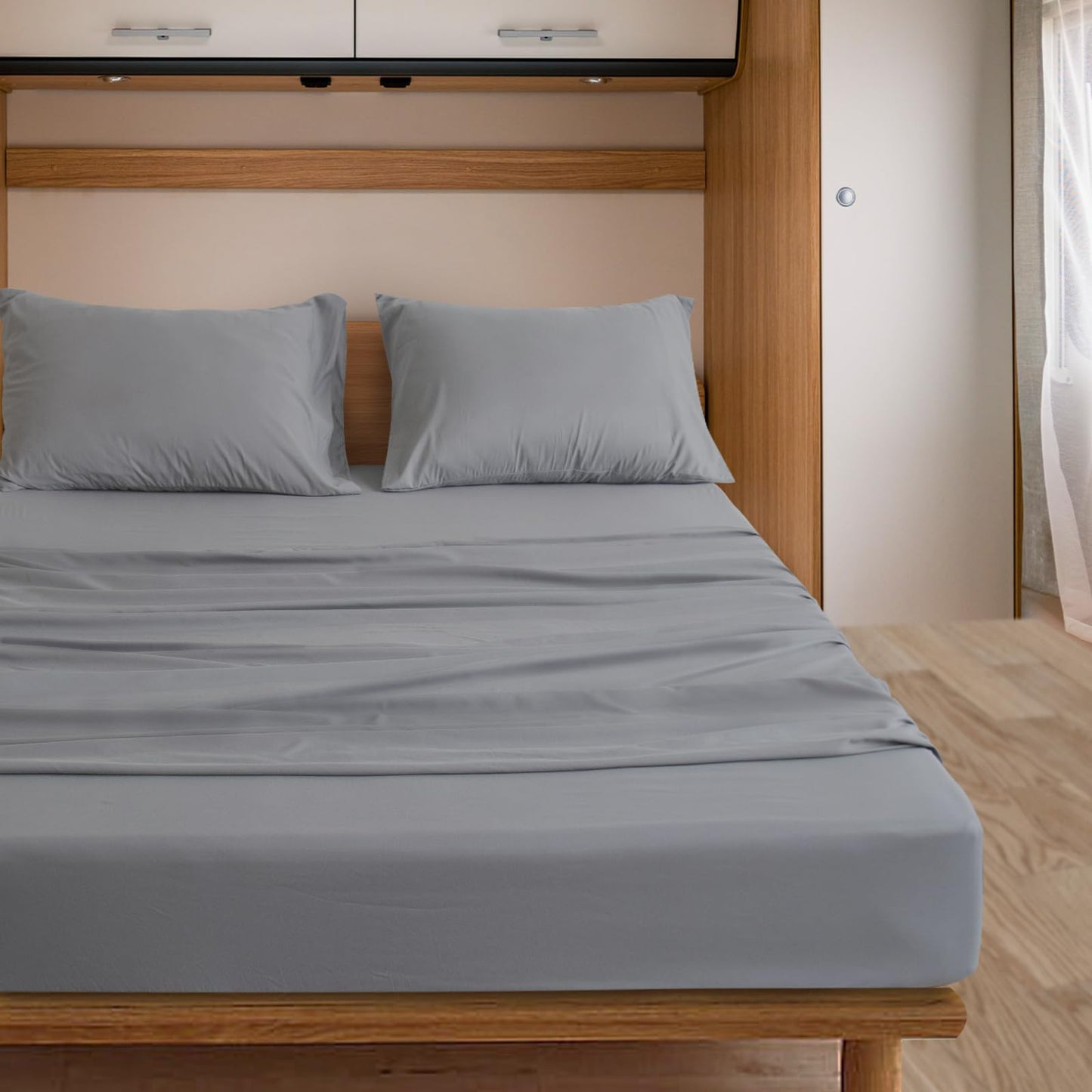SPRINGSPIRIT RV Queen Sheets, Super Soft RV Short Queen Sheets for RV Camper, 4 Piece Bed Sheets Set Deep Pockets, Extra Soft and Breathable Bedding Sheets, Grey