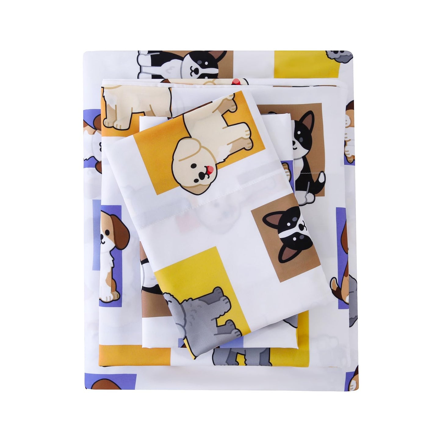 MCO Pet Dog Twin Sheets Set for Kids, Soft Microfiber Bed Sheet Set for Boy Girls, 3 Pieces Breathable Twin Sheets with 1 Flat Sheet 66" x 96", 1 Fitted Sheet 39" x 75", 1 Pillowcase 20" x 30"