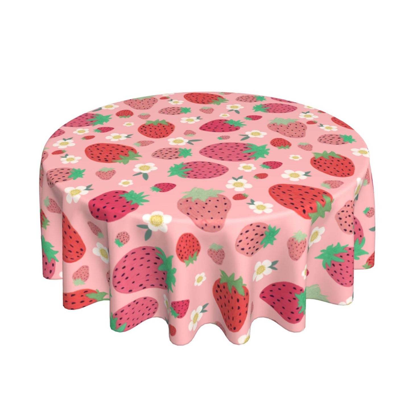 mutakin Strawberry Round Tablecloth 60 Inch Washable Reusable Decoration Table Cover for Kitchen Party