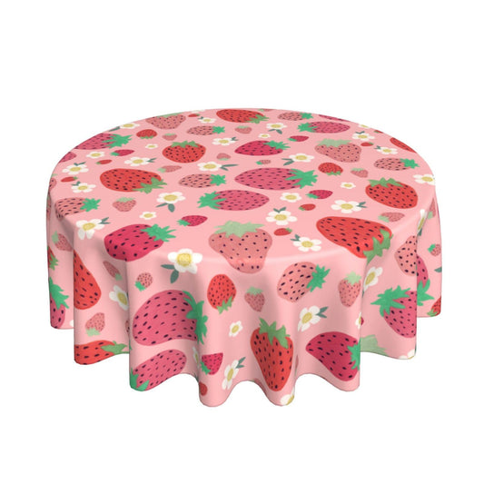 mutakin Strawberry Round Tablecloth 60 Inch Washable Reusable Decoration Table Cover for Kitchen Party