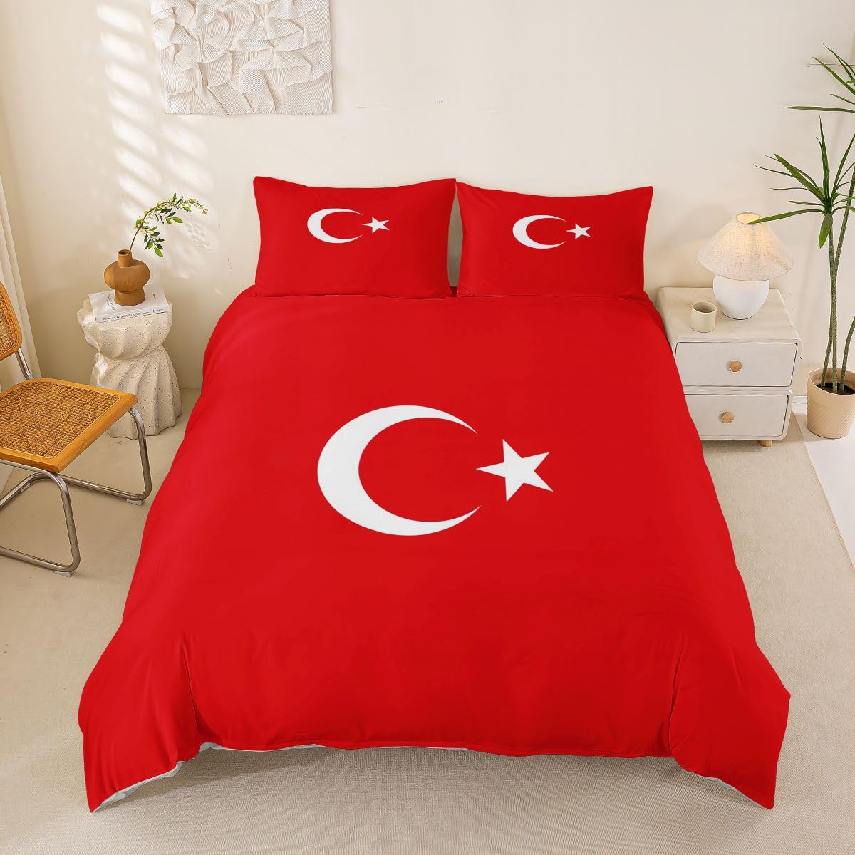 Feelyou Flag of Turkey Duvet Cover Full Size Turkish Bedding Set for Boys Girls World Countries Comforter Cover International Flag Bedroom Decor 3Pcs