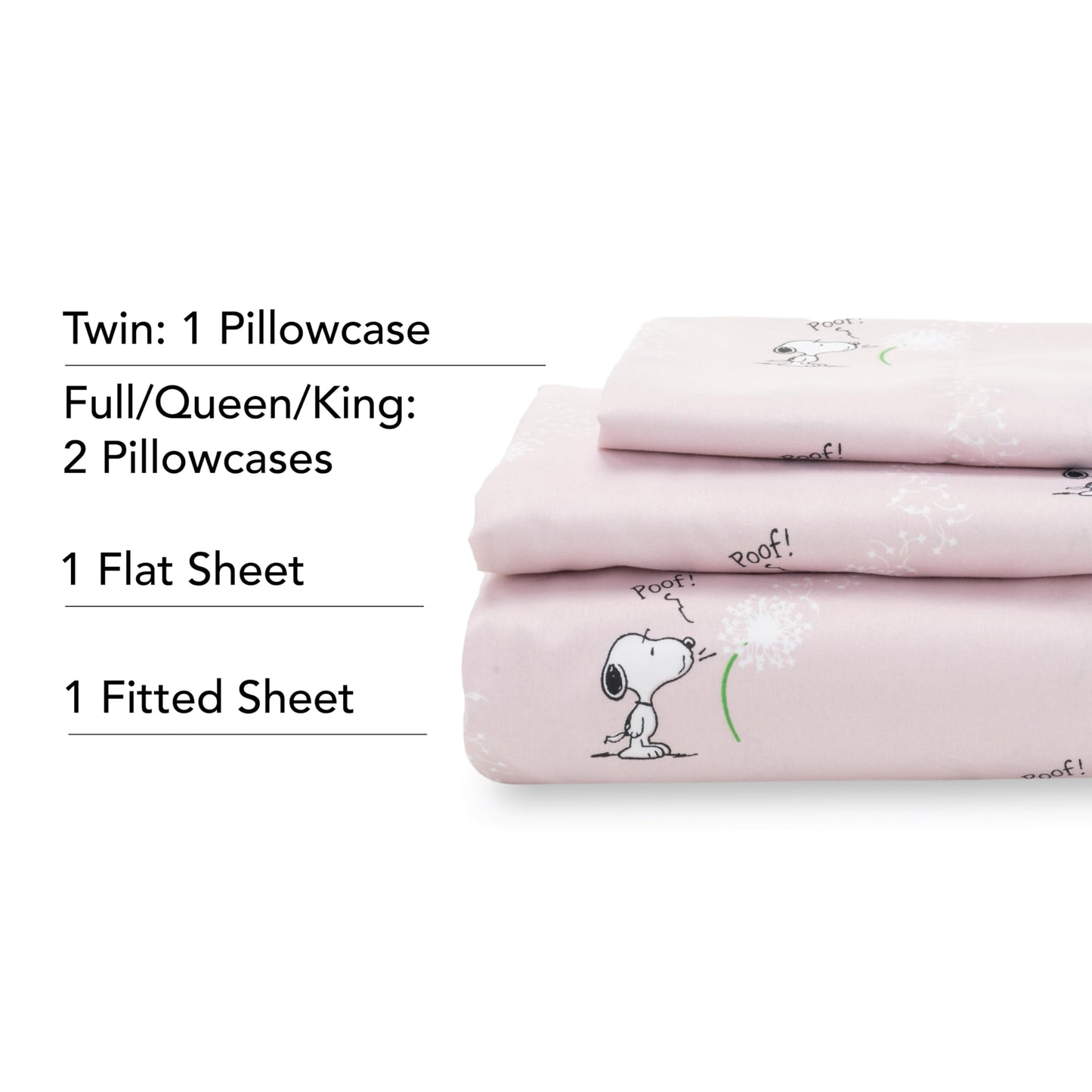 Berkshire Blanket Peanuts® Kids Sheet Set, Full Size - 4 Pieces, Peanuts® Snoopy Make A Wish Sheet Scale Spring Pink, Cute Character Snoopy Printed Soft Microfiber Bed Sheets