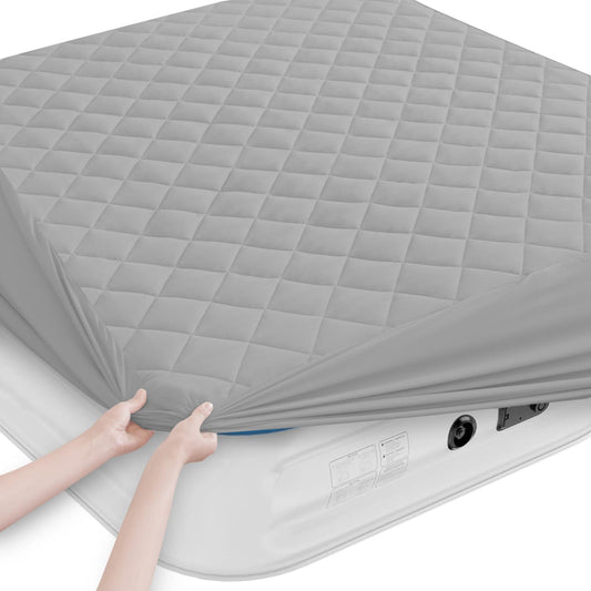 Queen Mattress Pad, Soft Quilted Air Mattress Topper Queen with Extra Deep Pocket, Breathable and Noiseless Air Mattress Cover Mattress Pad Fits Up to 23 Inch, Grey