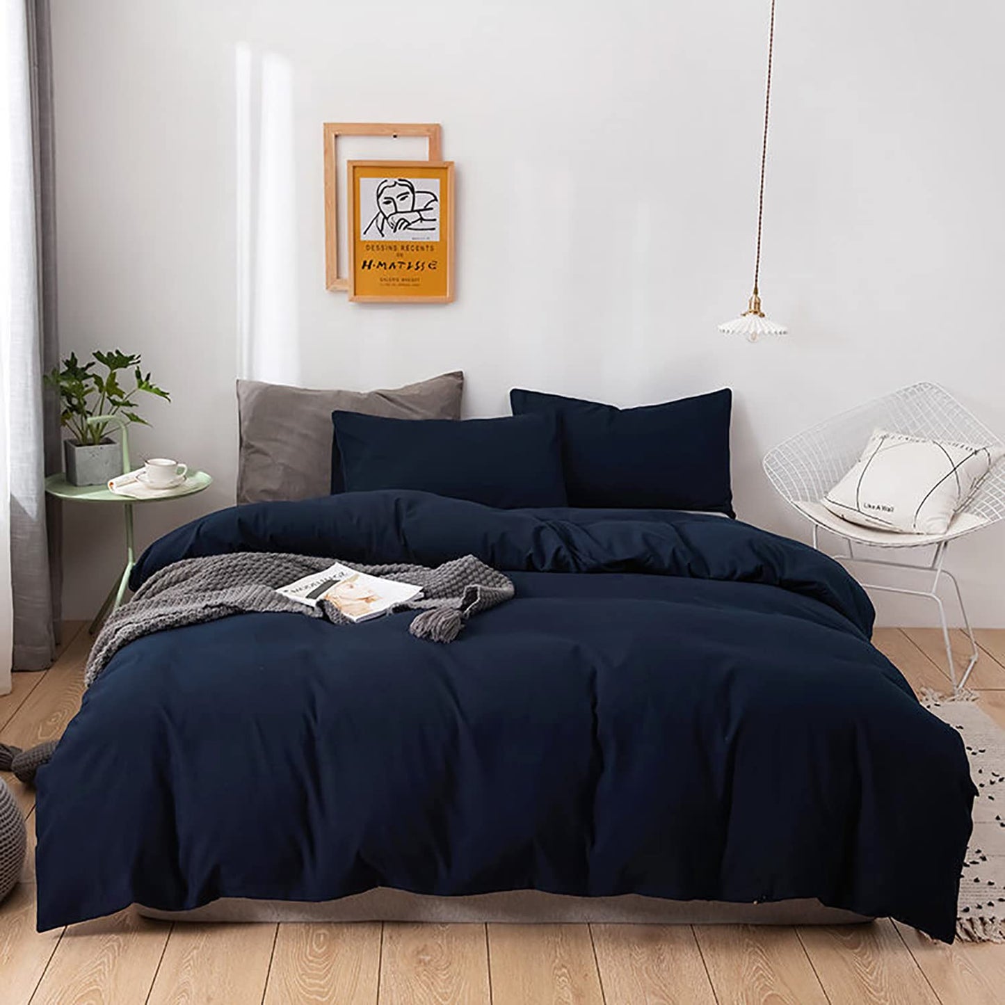 KAREVER Navy Blue Comforter Queen Bedding Set Women Soft Dark Navy Bedding Comforter Set Men Breathable Durable Bed Set