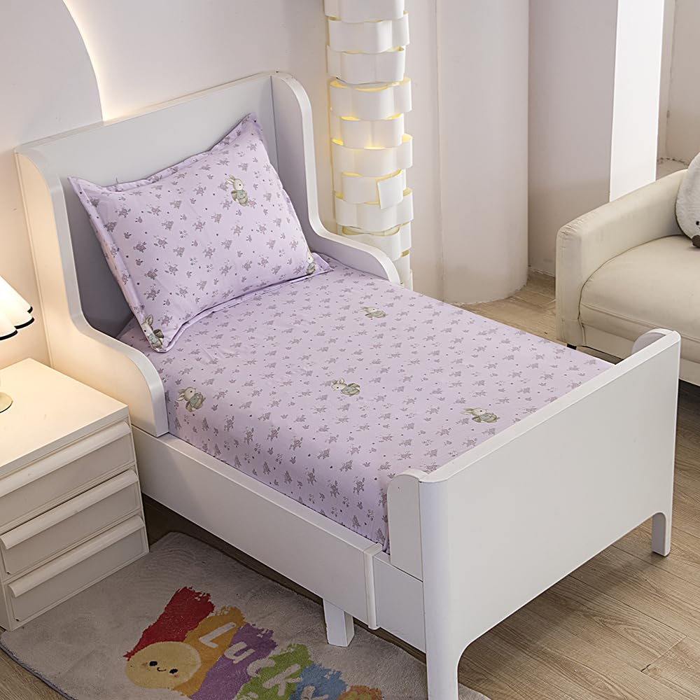 KWLOVER Deep Pocket Fitted Sheet Set for Kids & Teens - Twin Size, Cute Rabbit Printed Bed Sheets for Teens Full Size Bed (Light Purple, Full)