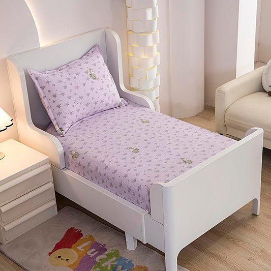 KWLOVER Deep Pocket Fitted Sheet Set for Kids & Teens - Twin Size, Cute Rabbit Printed Bed Sheets for Teens Full Size Bed (Light Purple, Full)