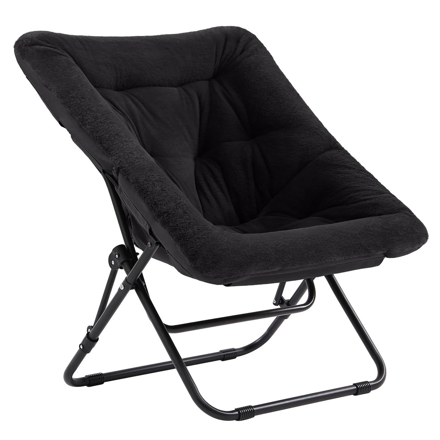 Tiita Comfy Folded Chair, Soft Faux Fur Oversized Folding Accent Chair, Lazy Chair for Teens Adults, Metal Frame Moon Chair for Bedroom, Living Room, Dorm Rooms
