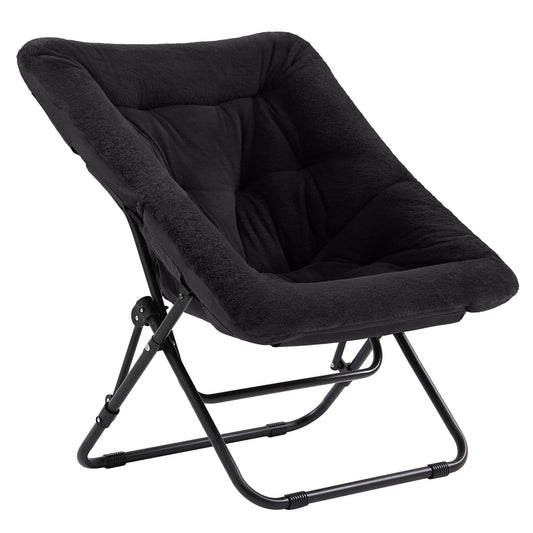 Tiita Comfy Folded Chair, Soft Faux Fur Oversized Folding Accent Chair, Lazy Chair for Teens Adults, Metal Frame Moon Chair for Bedroom, Living Room, Dorm Rooms