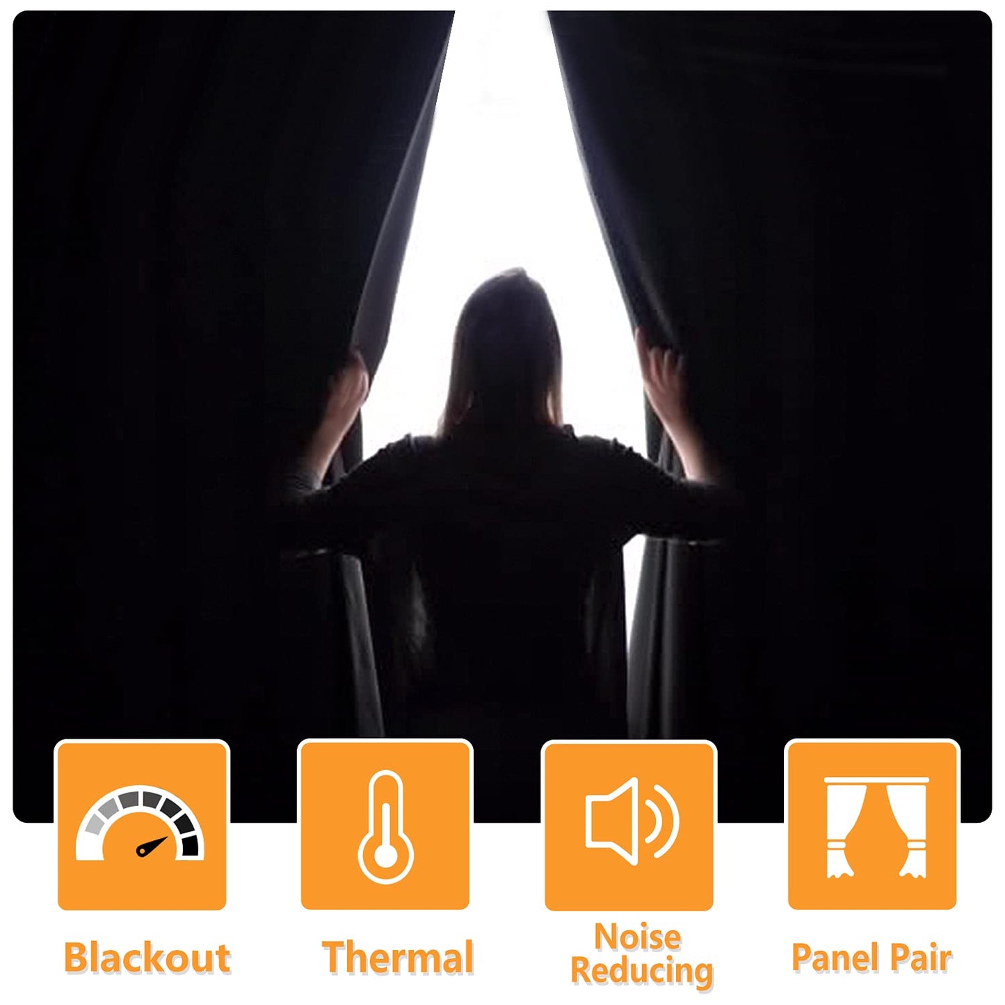 Hiasan Short Blackout Curtains for Bedroom - Thermal Insulated & Light Blocking Window Curtains for Living Room, 2 Drape Panels Sewn with Tiebacks, Dark Grey, 42 x 45 Inch