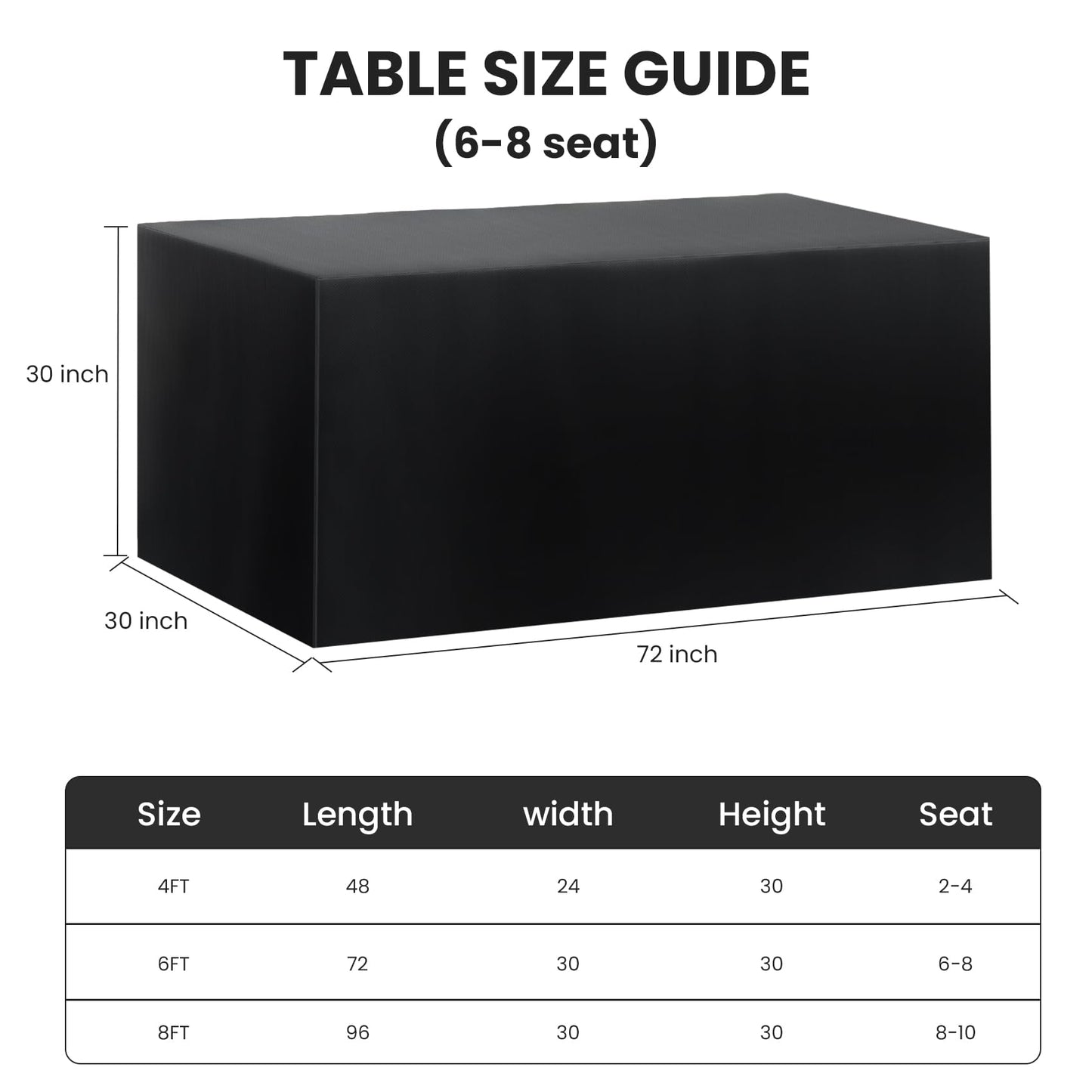 Ascoza 2 Pack Fitted Tablecloth for 6 Foot Rectangle Tables 72 x 30 Inch Black Table Covers Water Resistant Polyester Table Cloth for Wedding, Parties,Display, Trade Show (Black)