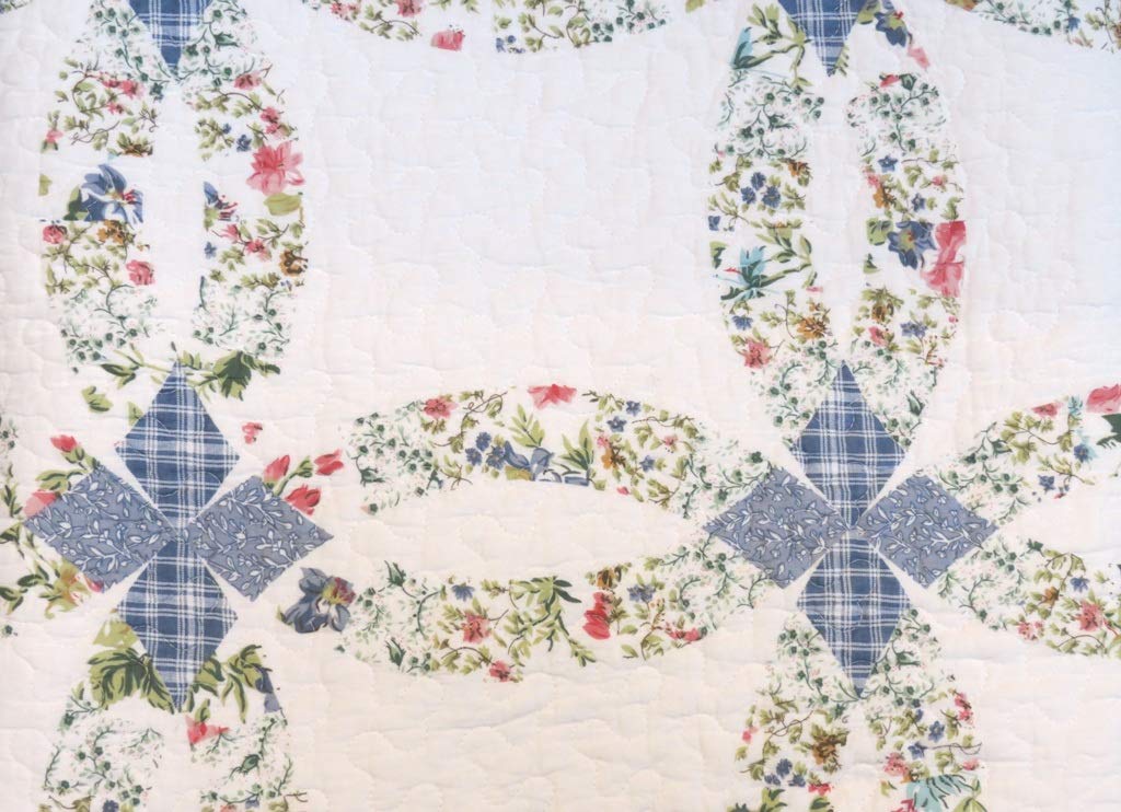 American Hometex Romantic Wedding Ring Blue 3 Piece Full Queen Quilt Set