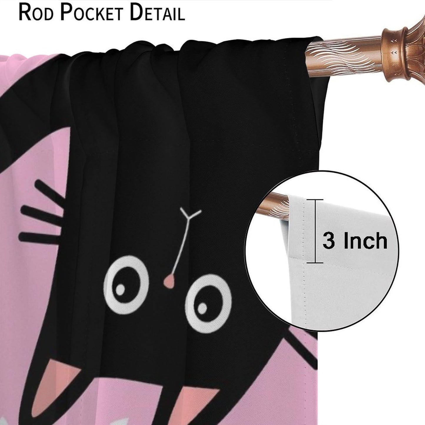 Hazuff Pink Cat Girl Curtains,Cartoon Fantasy Cute Cat Animal Windows Treatments Rod Pocket Drapes for Kids Living Room Bedroom Bathroom 42x44.5in