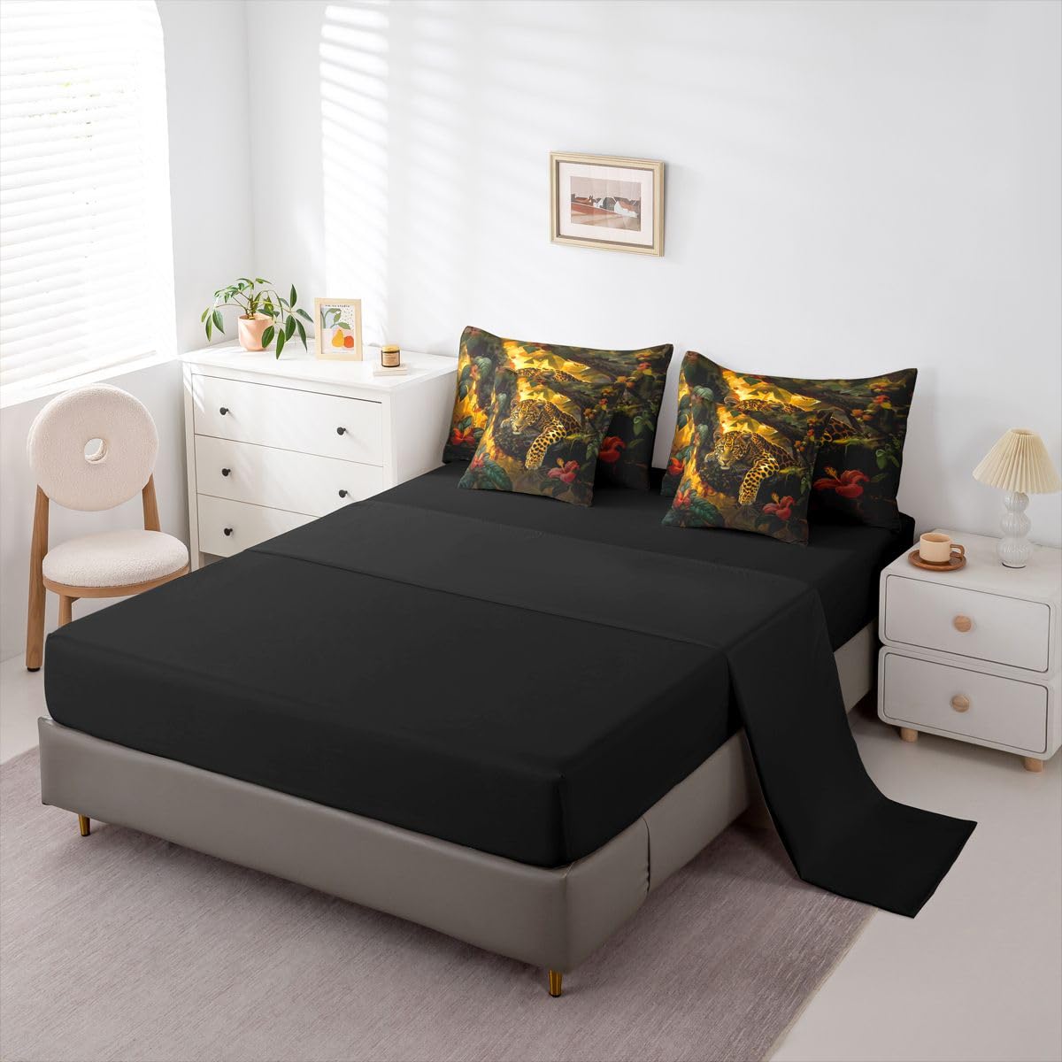 Feelyou Leopard Comforter Set with Sheets 7 Piece Queen Size Cheetah Print Bedding Set for Kids Boys Girls Wild Animal Bed in a Bag Safari Room Decor Soft Microfiber