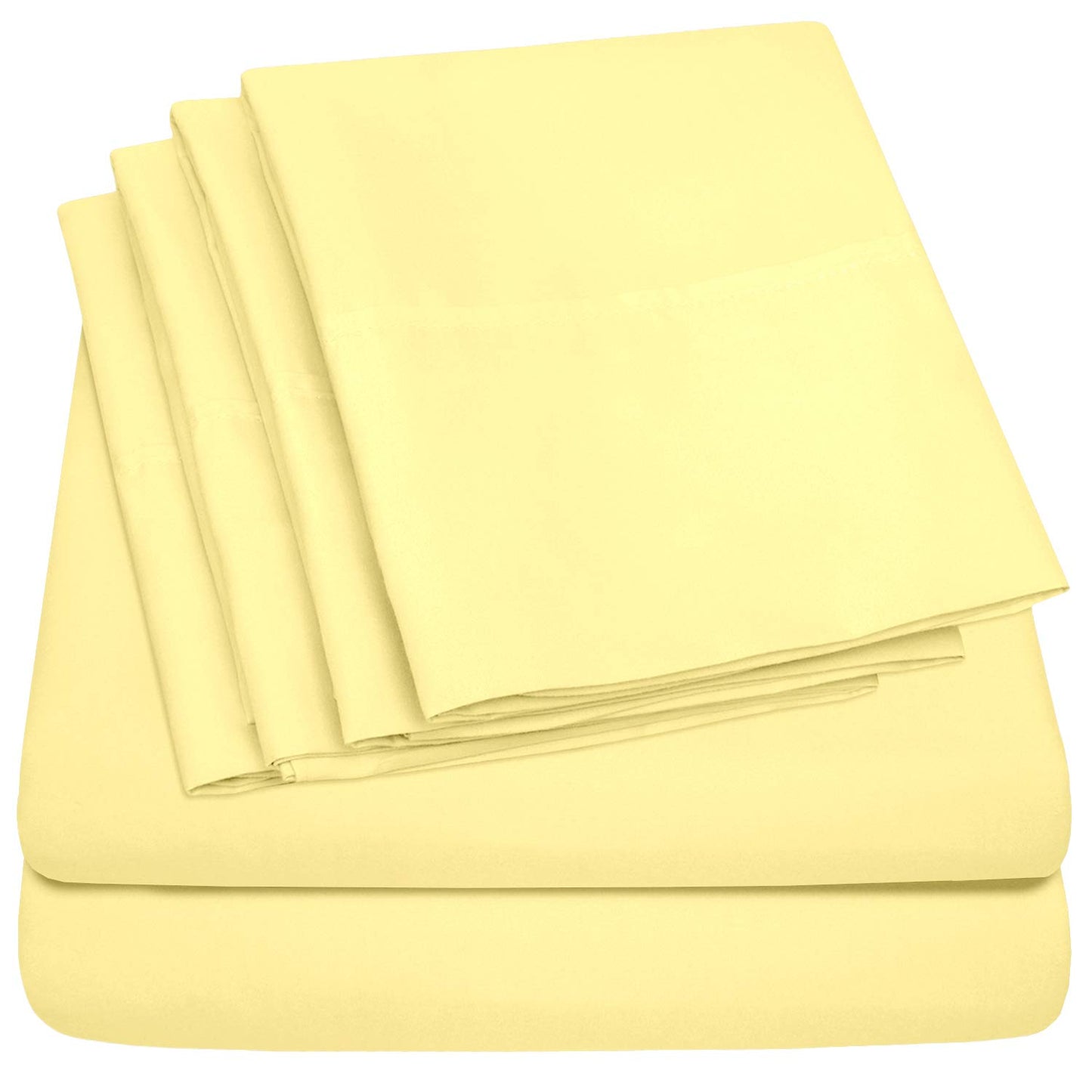 Queen Sheets Pale Yellow - 6 Piece 1500 Supreme Collection Fine Brushed Microfiber Deep Pocket Queen Sheet Set Bedding - 2 Extra Pillow Cases, Great Value, Queen, Pale Yellow