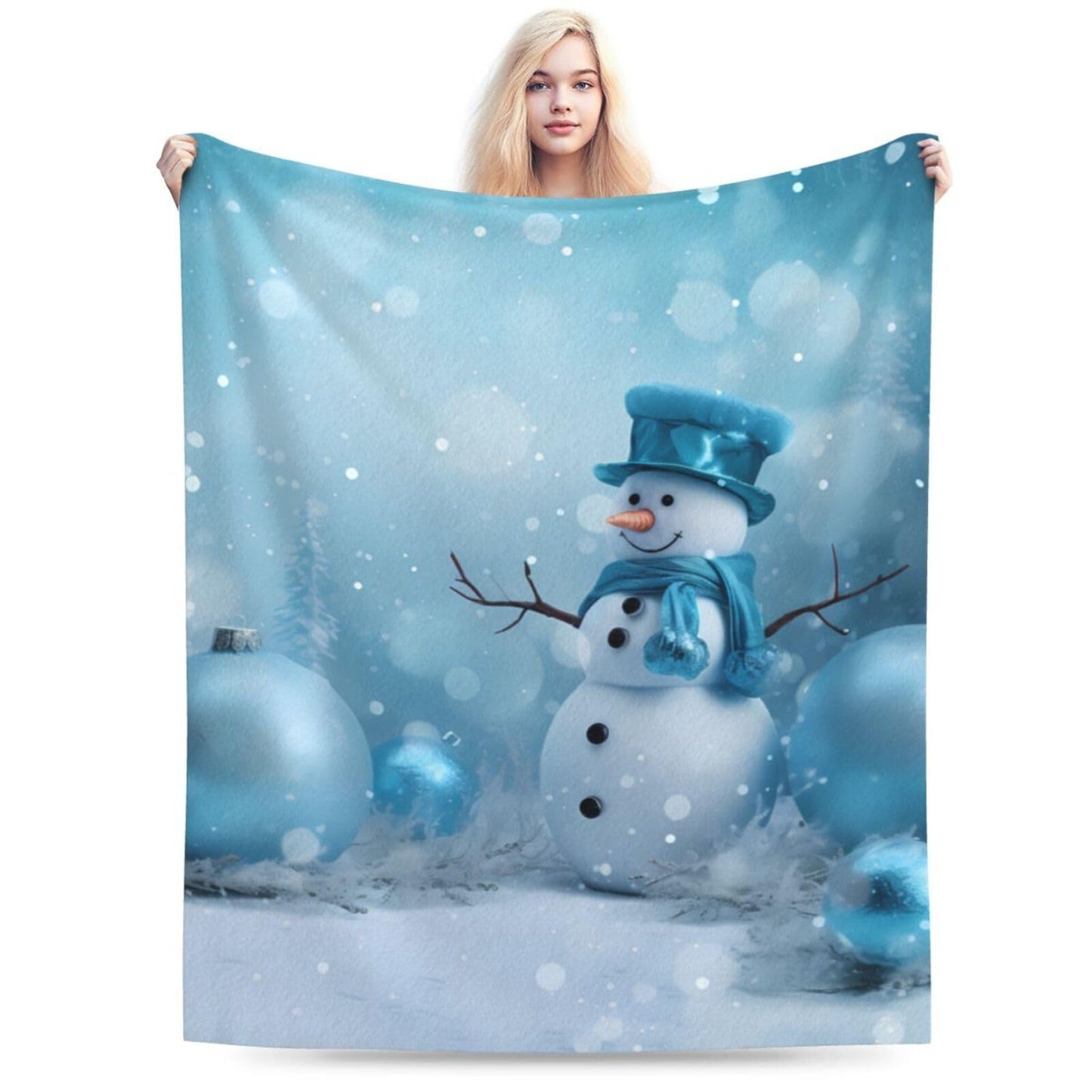 Christmas Snowman Ultra-Soft Flannel Throw Blankets, Blue Night Blanket for Bed Couch Sofa, All Seasons Home Camper Travel 60"x50"