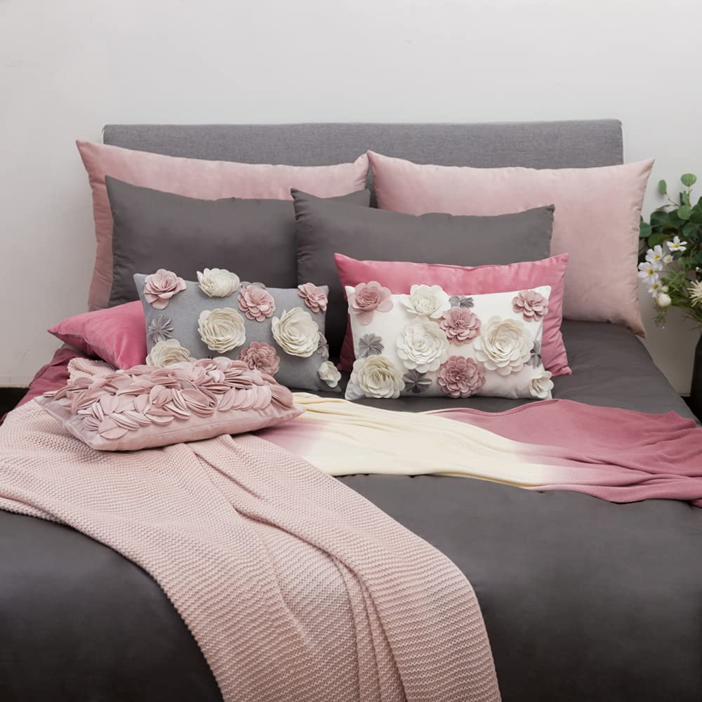 KINGROSE 3D Flower Throw Pillow Cover Decorative Accent Pillow Case Floral Cushion Cover Sofa Bed Living Room Home Decor 12 x 20 Inches Pink